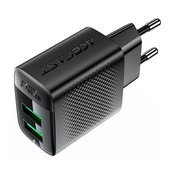 Зарядное устройство Acefast 2xUSB 12W A86 black (6974316283270)