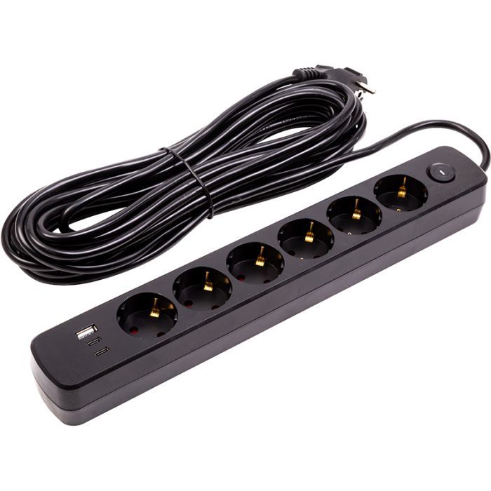 Сетевой фильтр питания PowerPlant 3м, 6 розеток, USB (YS-N6086/3c) (EX610662)
