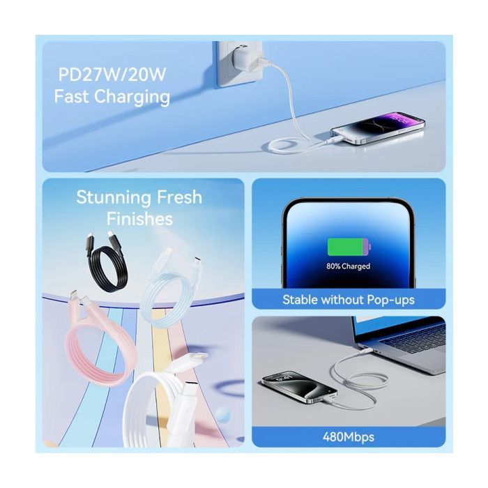 Дата кабель USB-C to Lightning 1.0m PD27W PVC blue Vention (LAKSF) изображение 3