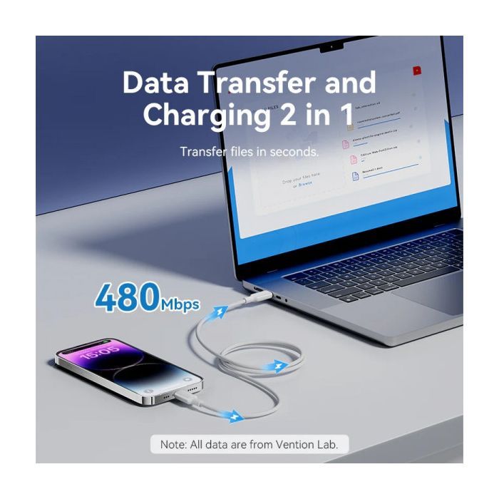 Дата кабель USB-C to Lightning 1.0m PD27W PVC blue Vention (LAKSF) изображение 7