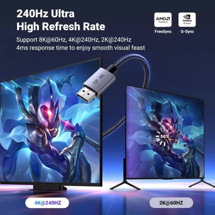 Кабель мультимедійний DisplayPort M to DisplayPort M 5.0m 8K60Hz 32.4Gbps black Ugreen (45039) зображення 4