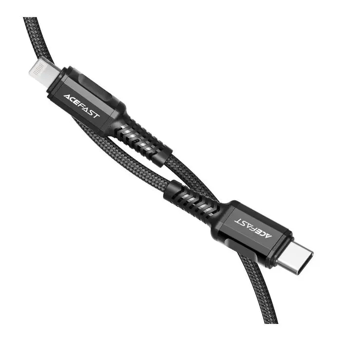Дата кабель USB-C to Lightning 1.2m 3A nylon black Acefast (6974316280484)