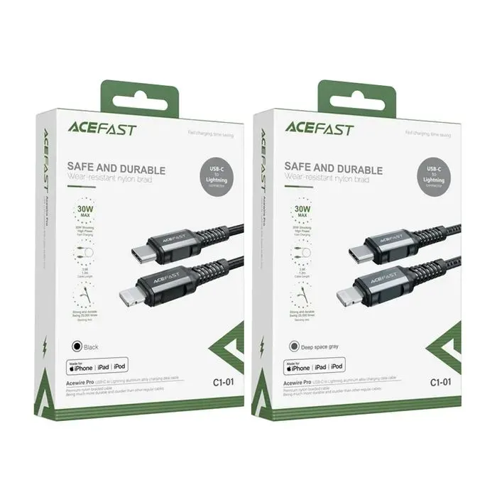 Дата кабель USB-C to Lightning 1.2m 3A nylon black Acefast (6974316280484) изображение 3