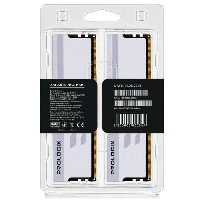 Модуль памяти для компьютера DDR4 16GB (2x8GB) 3600 MHz Onyx White RGB Prologix (PRO16GB3600YWR4K) изображение 5