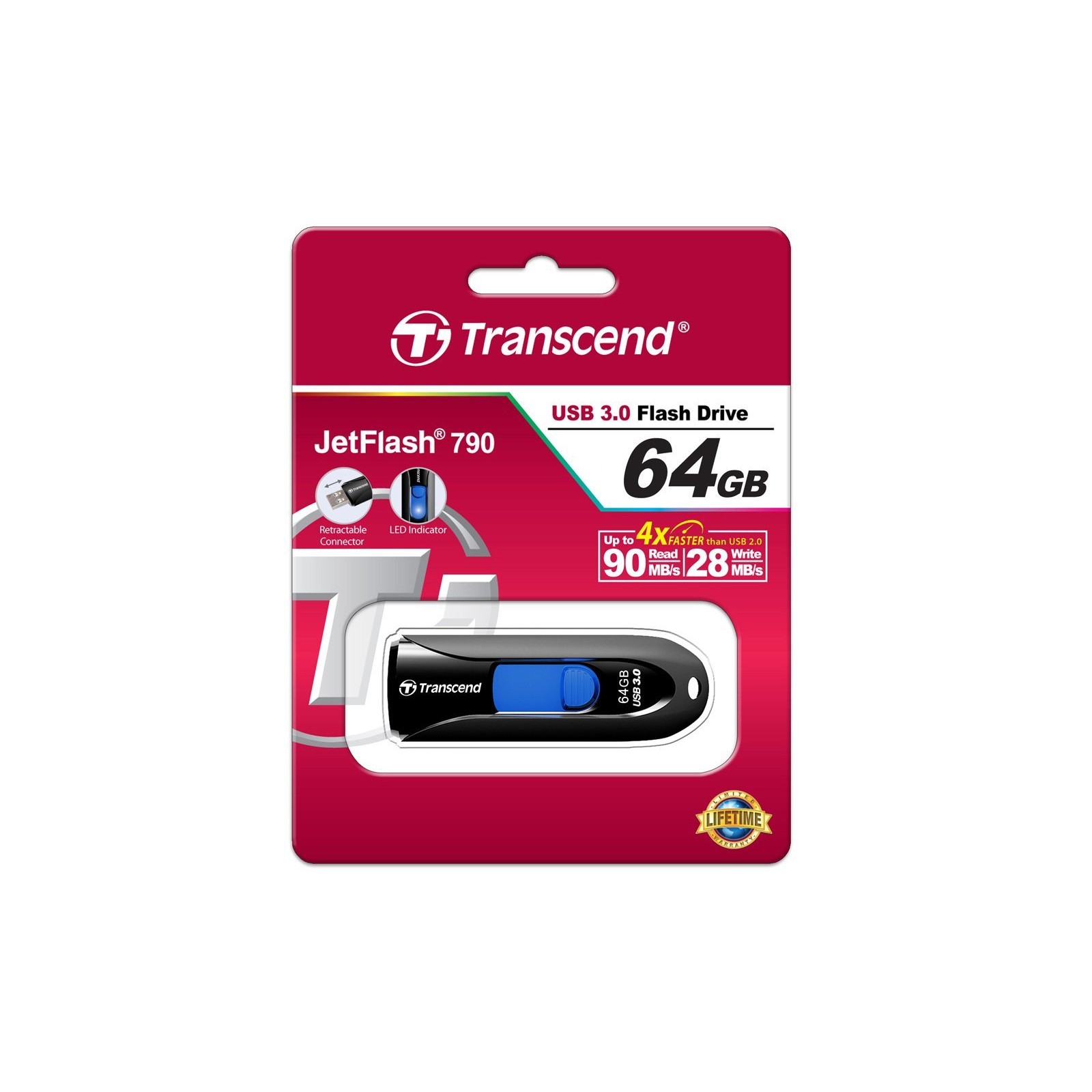 USB флеш накопичувач Transcend 128GB JetFlash 790 Black USB 3.0 (TS128GJF790K) зображення 5
