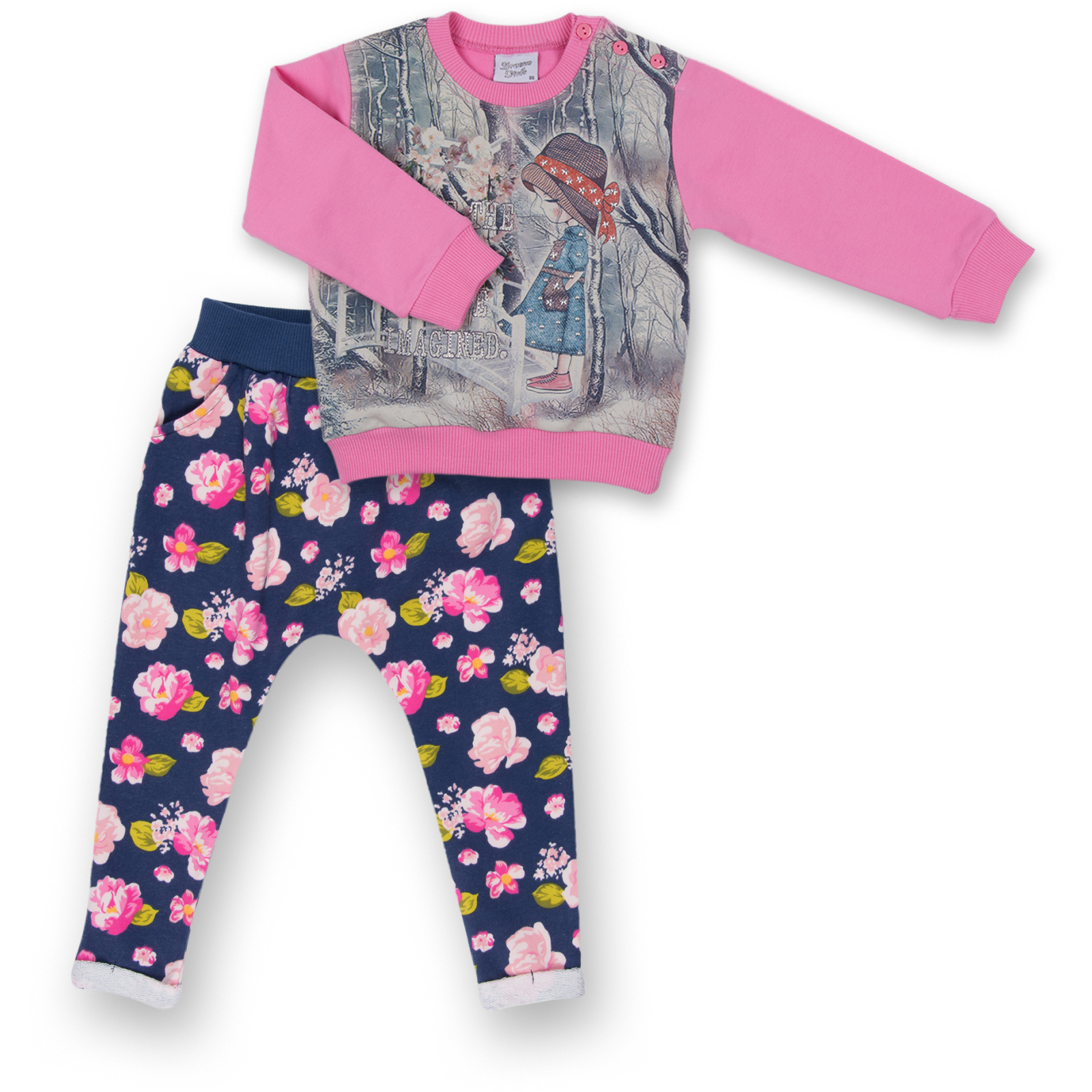 Набор детской одежды Breeze с девочкой и штанишками в цветочек (8075-92/G-pink)