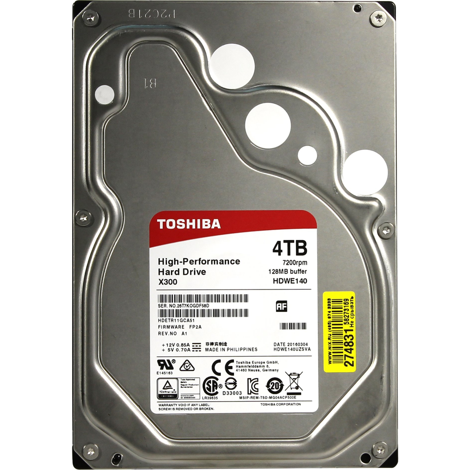 Жорсткий диск 3.5" 4TB Toshiba (HDWE140UZSVA)