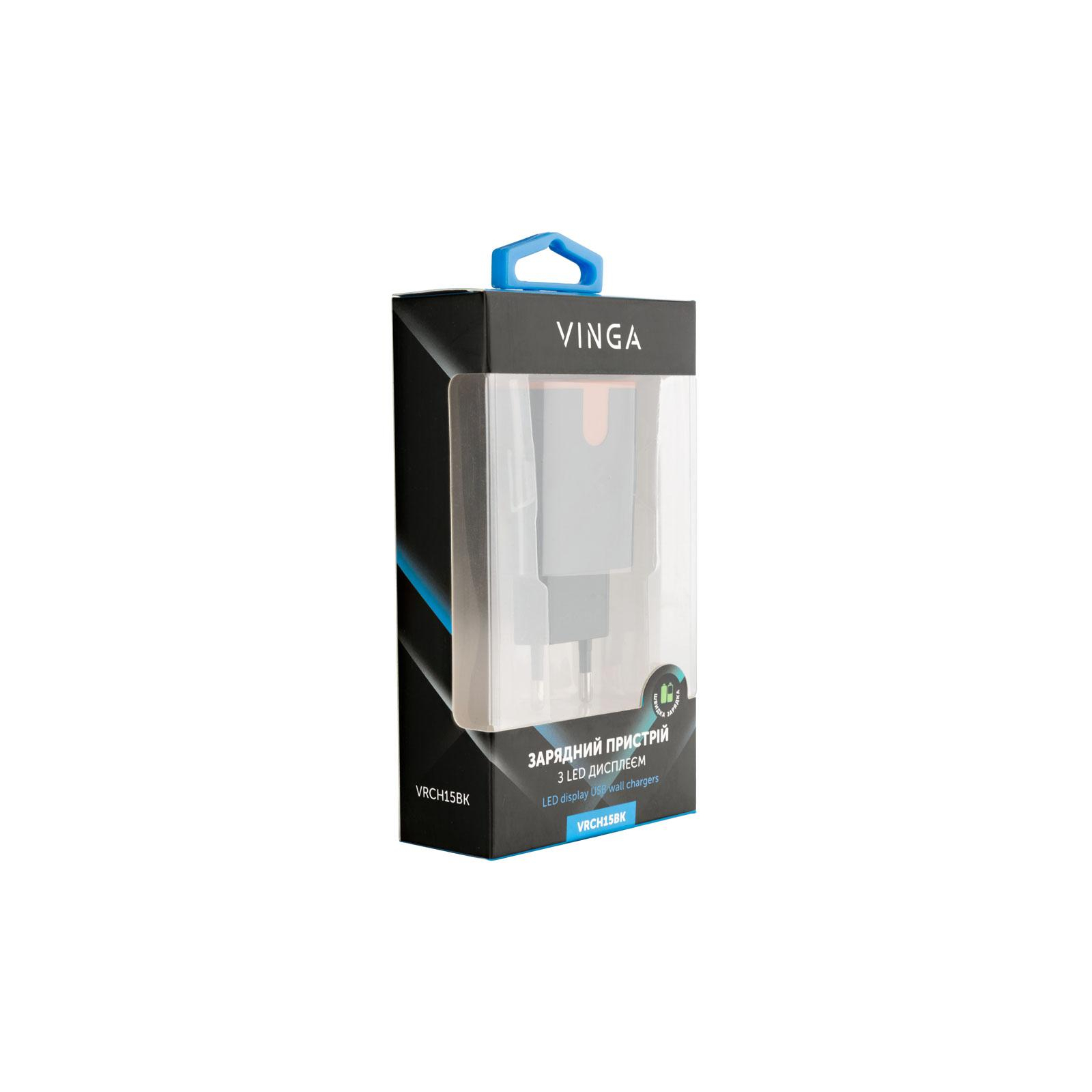 Зарядное устройство Vinga Display Wall Charger 2xUSB black (VRCH15BK) изображение 3