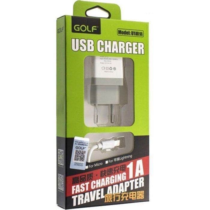 Зарядное устройство Golf GF-U1 Travel charger + Lightning cable 1USB 1A White (F_45775) изображение 4