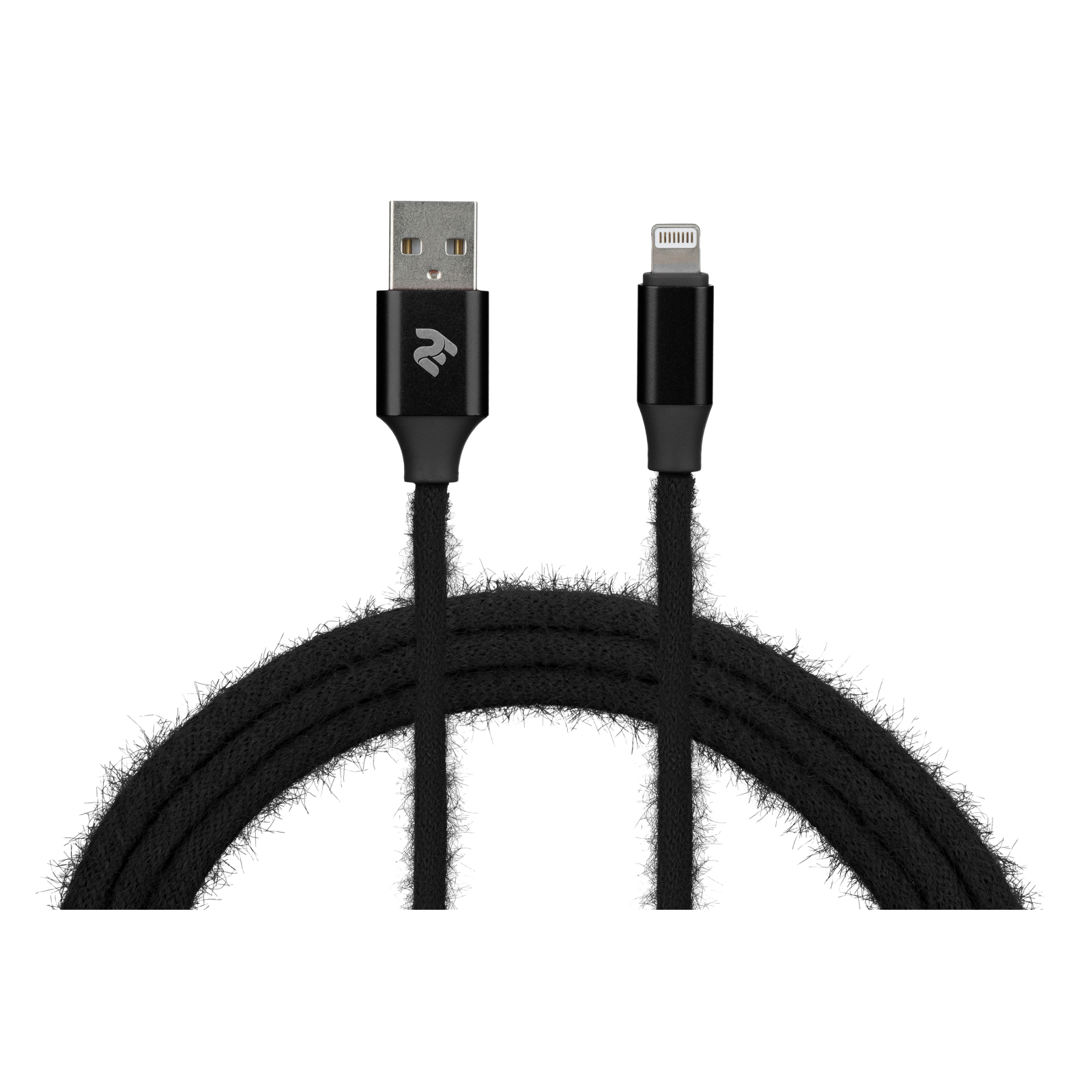 Дата кабель USB 2.0 AM to Lightning 1.0m Fur black 2E (2E-CCLAC-BLACK) изображение 4