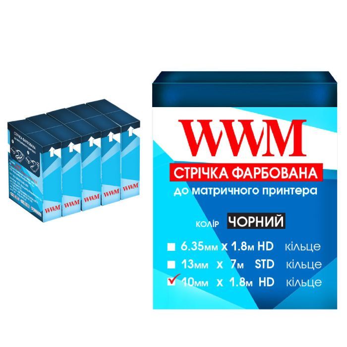 Лента к принтерам 10мм х 1.8м HD к. Black*5шт WWM (R10.1.8H5)