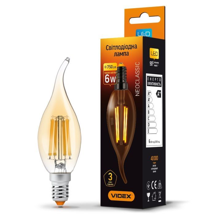 Лампочка Videx Filament C37FtA 6W E14 2200K 220V (VL-C37FtA-06142) зображення 2