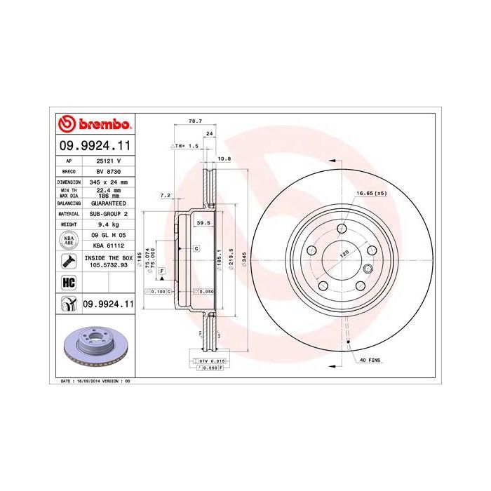 Гальмівний диск Brembo 09.9924.11