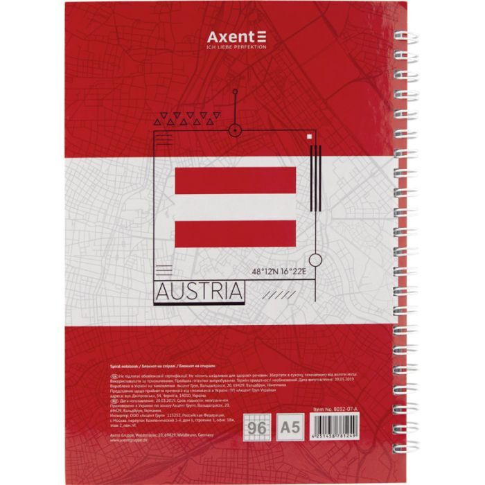 Блокнот Axent на спіралі тверда обкл., А5, 96арк. Vienna (8032-07-A) зображення 2