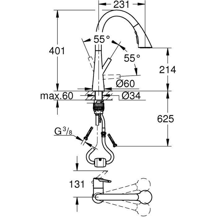Смеситель Grohe SCALA OHM C TRIPLE SPRAY (30440DC0) изображение 6