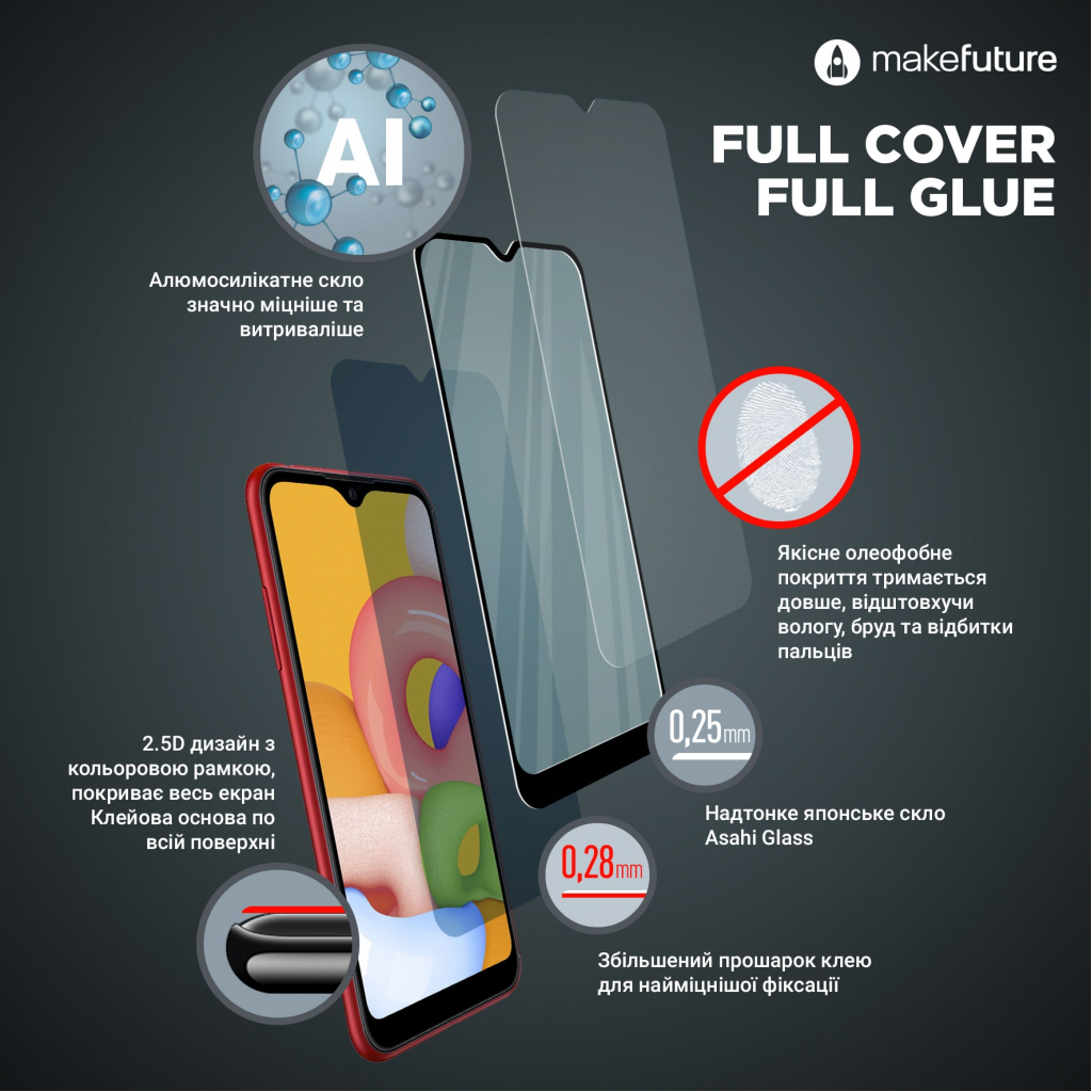Стекло защитное MakeFuture Samsung M12 Full Cover Full Glue (MGF-SM12) изображение 3