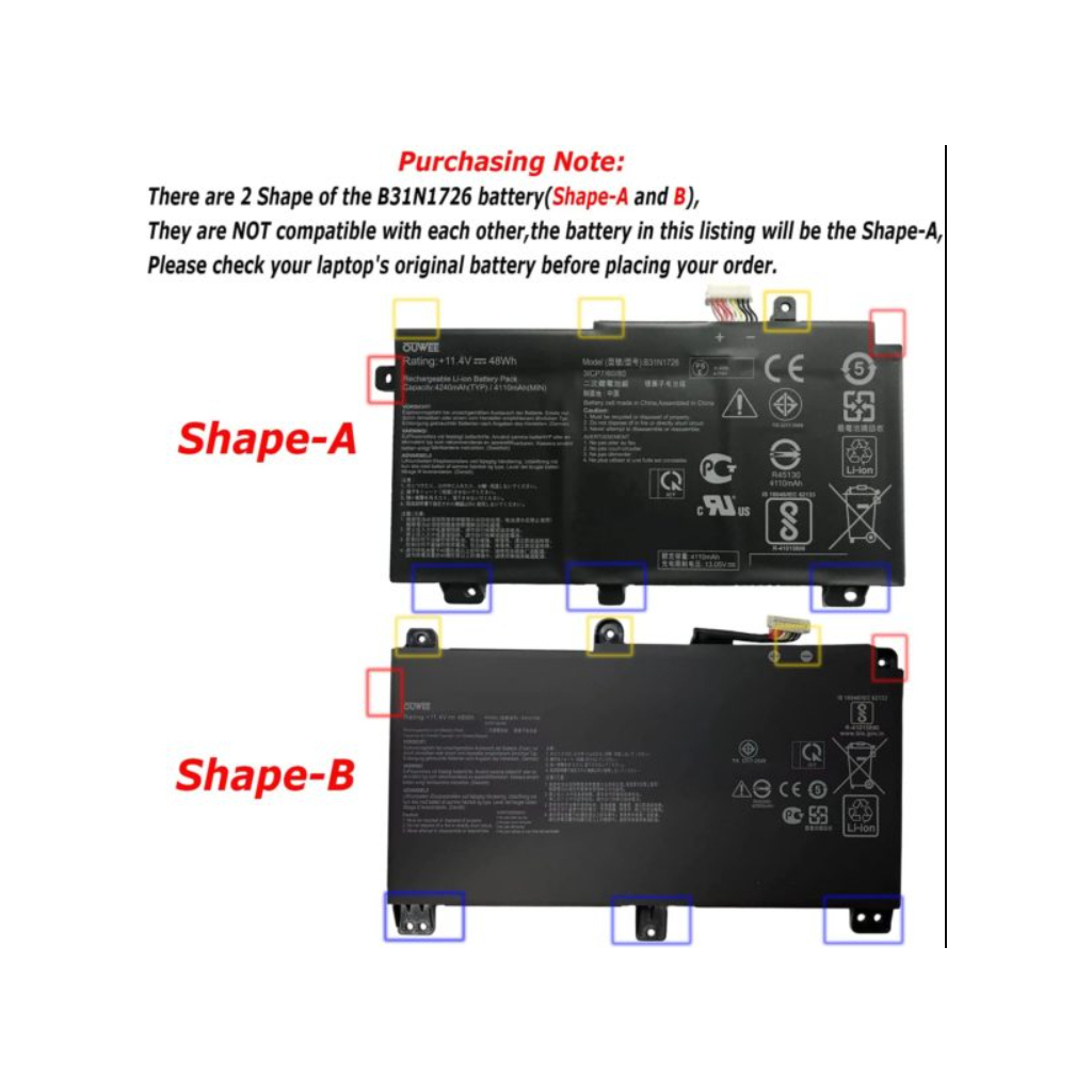 Акумулятор до ноутбука ASUS TUF Gaming FX504GD (B31N1726) 11.4V 4212mAh, Shape-A (NB431151) зображення 2