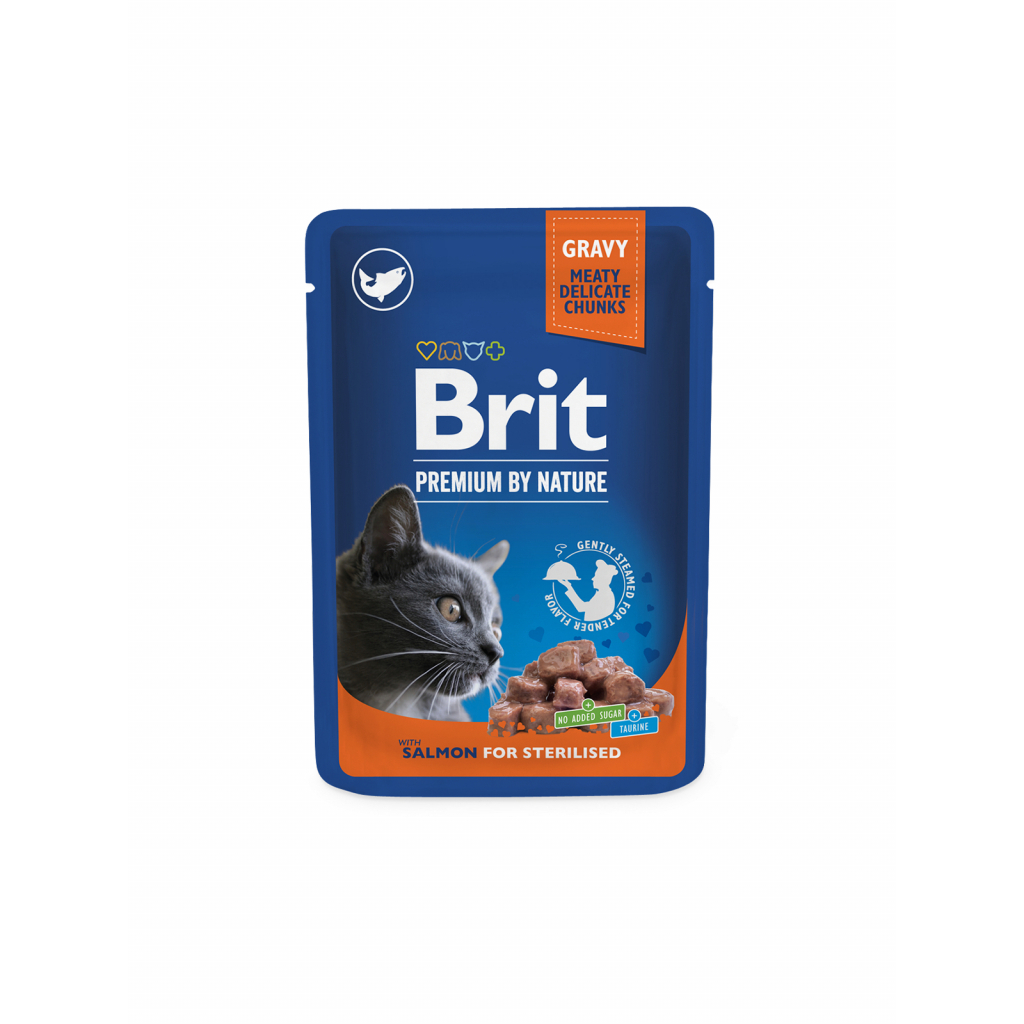Вологий корм для кішок Brit Premium Cat для стерилізованих 85 г (філе лосося в соусі) (8595602518562)