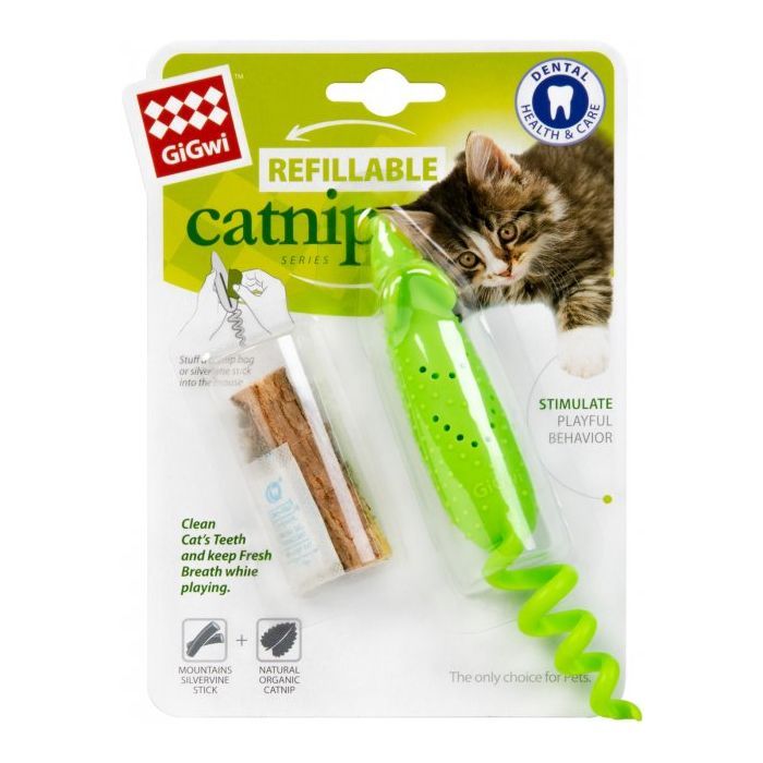 Игрушка для кошек GiGwi Refillable Catnip Мышь резиновая 16.5 см зеленая (2347) изображение 3