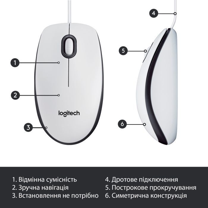 Мышка Logitech M100 USB White (910-006764) изображение 6