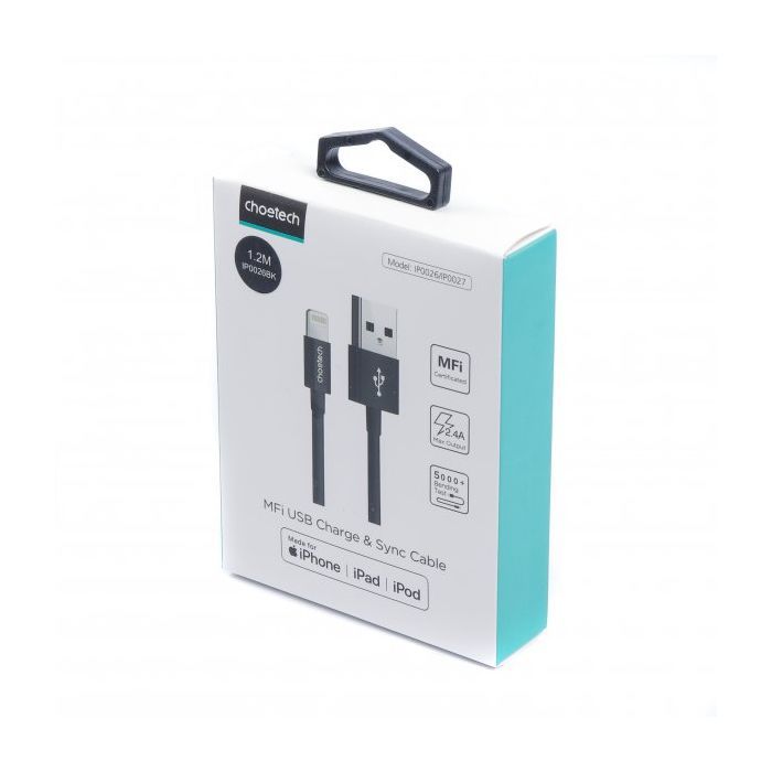 Дата кабель USB 2.0 AM to Lightning 1.2m 2.1A MFI Black Choetech (IP0026-BK) зображення 10