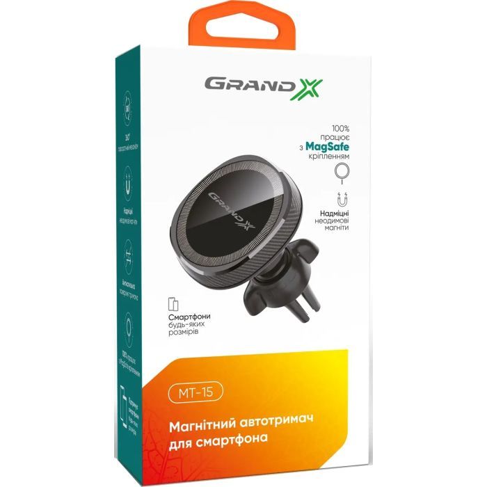 Универсальный автодержатель Grand-X MT-15 MagSafe (крепление на дефлектор) (MT-15) изображение 3