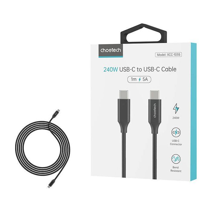 Дата кабель USB-С to USB-С 1.0m 240W USB2.0 Choetech (XCC-1035-BK) зображення 4