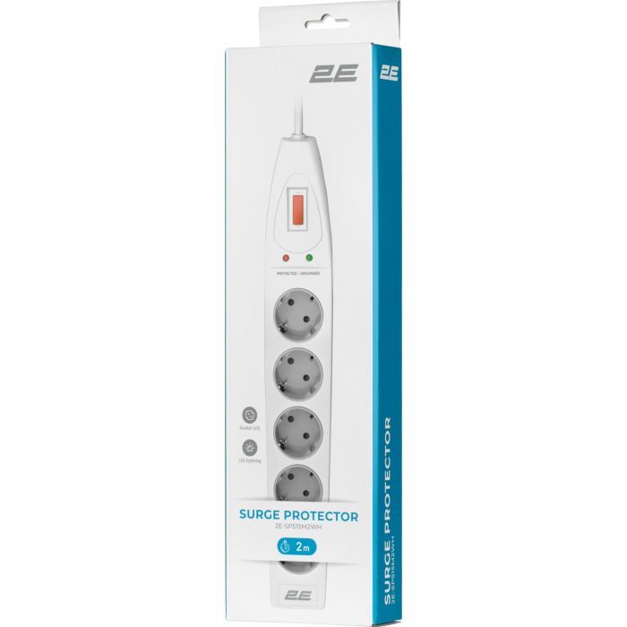 Сетевой фильтр питания 2E 5XSchuko, 3G*1.5мм, 2м, white (2E-SP515M2WH) изображение 6