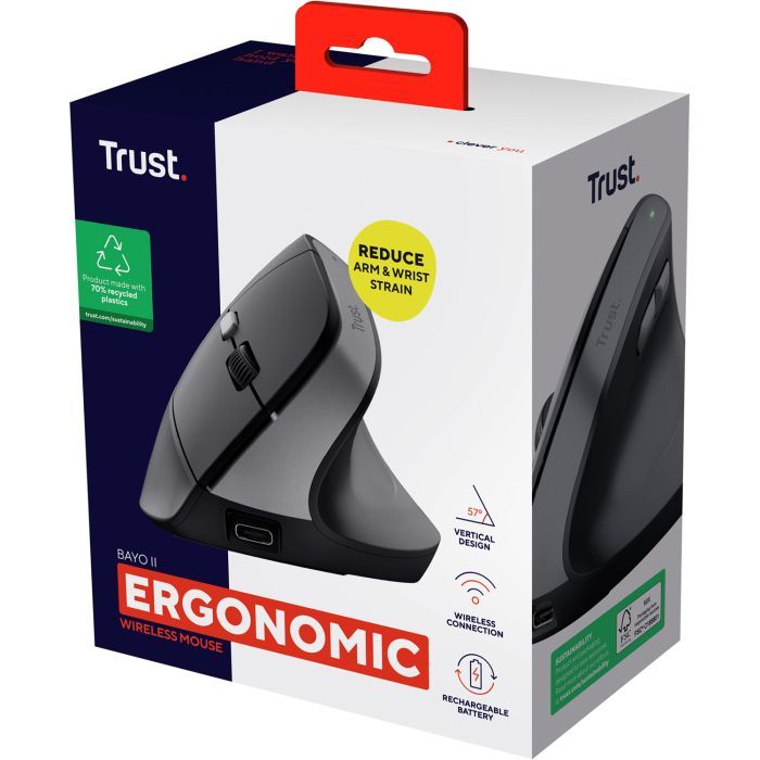 Мышка Trust Bayo 2 Ergonomic Wireless/USB-A Black (25145) изображение 8