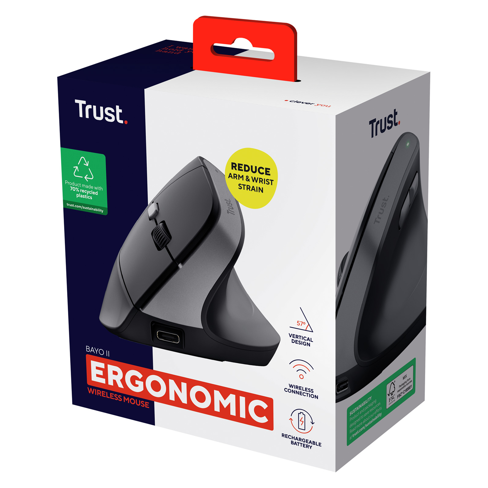 Мышка Trust Bayo 2 Ergonomic Wireless/USB-A Black (25145) изображение 8