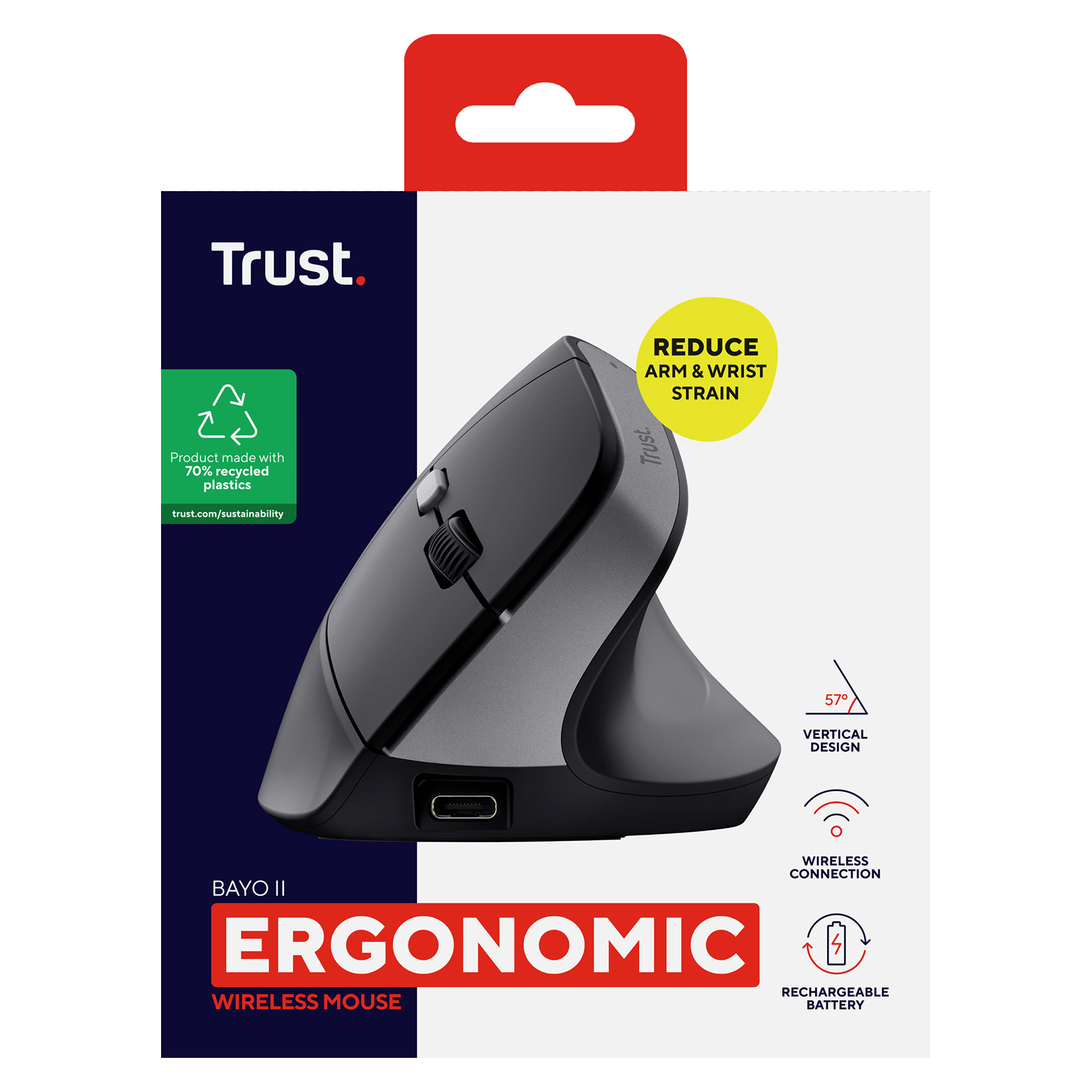 Мышка Trust Bayo 2 Ergonomic Wireless/USB-A Black (25145) изображение 9