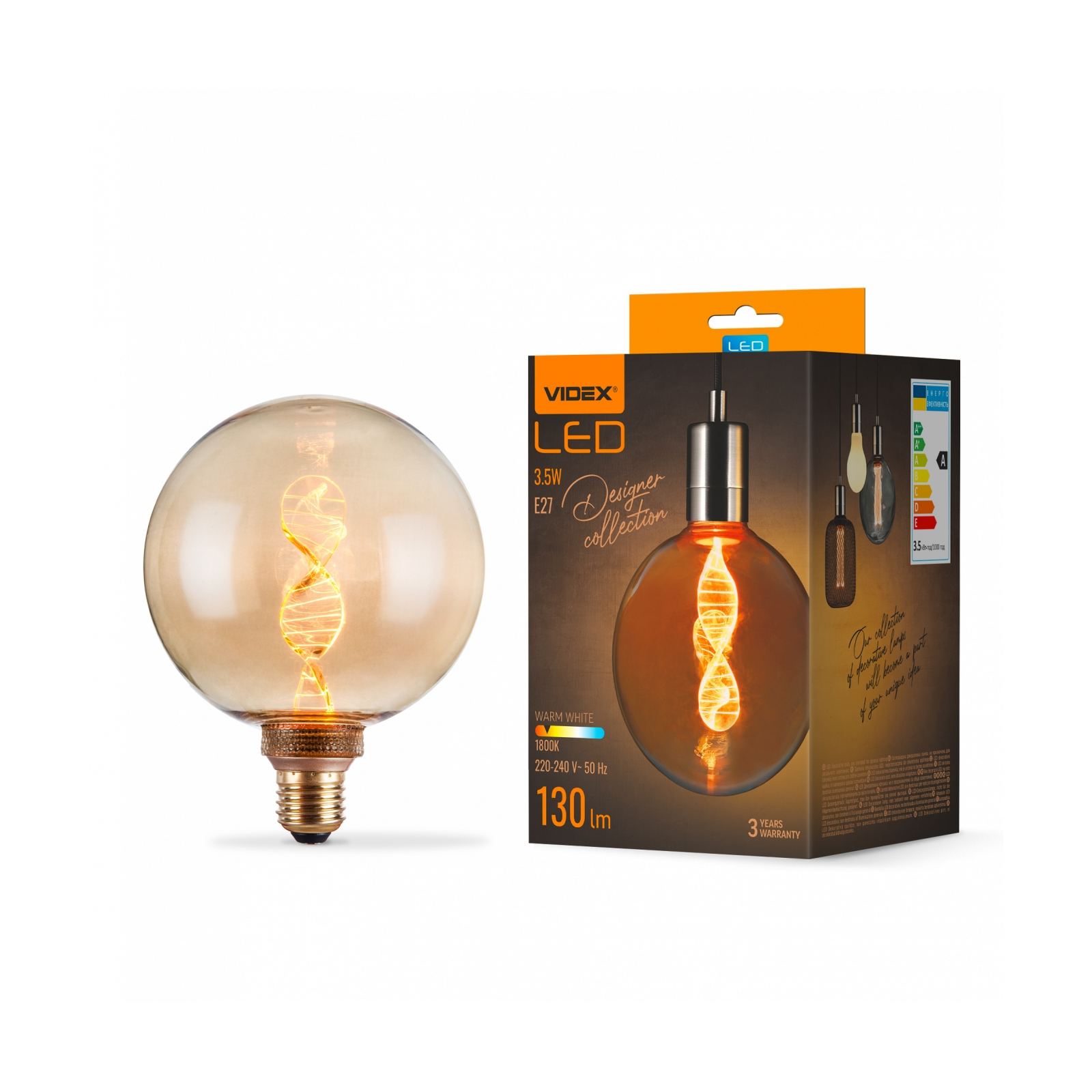 Лампочка Videx Filament 3.5W E27 1800K Amber (VL-DNA-G125-A)