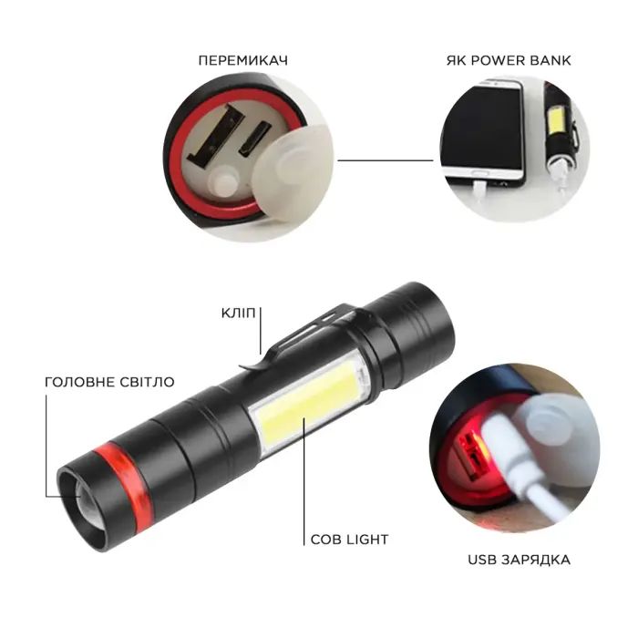 Ліхтар Quantum Assistant-M 3W LED+COB з USB з функцією Power Bank (QM-FL1033) зображення 4