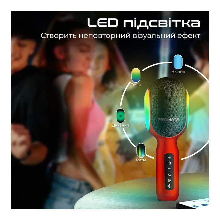 Мікрофон Promate VocalMic Bluetooth 2 x AUX LED Black (vocalmic.black) зображення 10