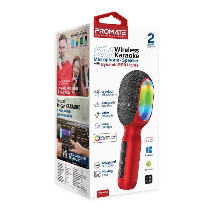 Мікрофон Promate VocalMic Bluetooth 2 x AUX LED Black (vocalmic.black) зображення 2