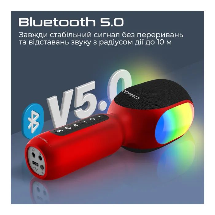 Мікрофон Promate VocalMic Bluetooth 2 x AUX LED Black (vocalmic.black) зображення 6
