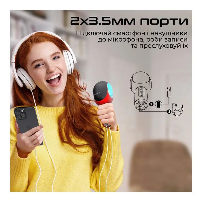 Мікрофон Promate VocalMic Bluetooth 2 x AUX LED Black (vocalmic.black) зображення 8