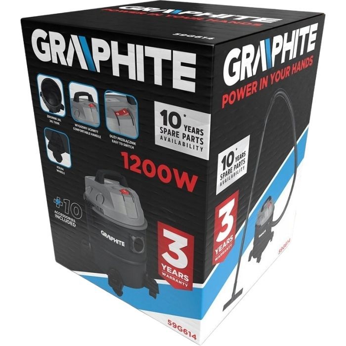 Пылесос строительный Graphite 1200Вт, 18кПа, 20л, 220В/1200В (59G614) изображение 10