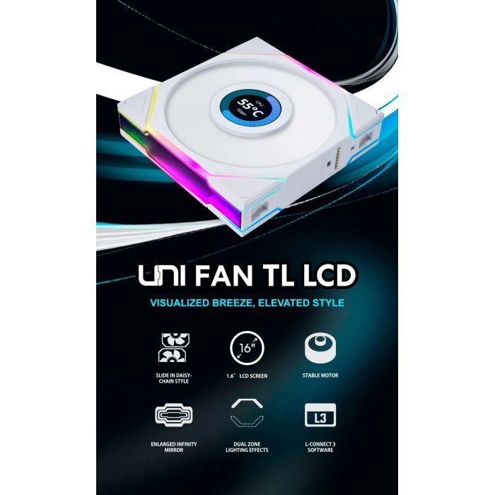 Кулер до корпусу Lian Li Reverse TL LCD 140-1, Black (G99.14RTLLCD1B.00) зображення 7