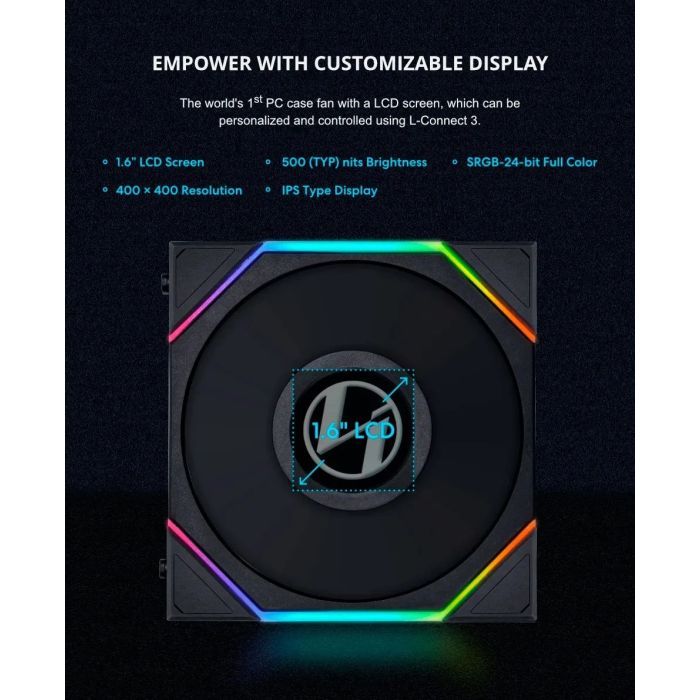 Кулер до корпусу Lian Li Reverse TL LCD 140-1, Black (G99.14RTLLCD1B.00) зображення 9