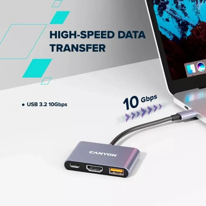 Концентратор Canyon hub DS-4 3in1 USB-C Grey (CNS-TDS4) изображение 7