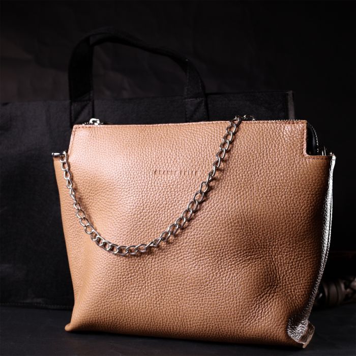 Сумка Grande Pelle Из натуральной кожи Бежевая (11696) изображение 12