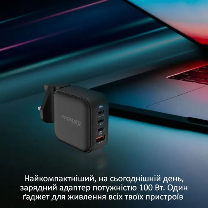 Зарядний пристрій Promate ganport4-100pd.black зображення 3