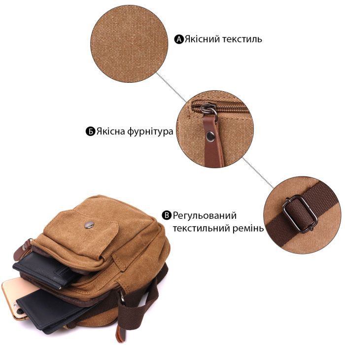 Сумка Vintage Из плотного текстиля Песочная (22222) изображение 4