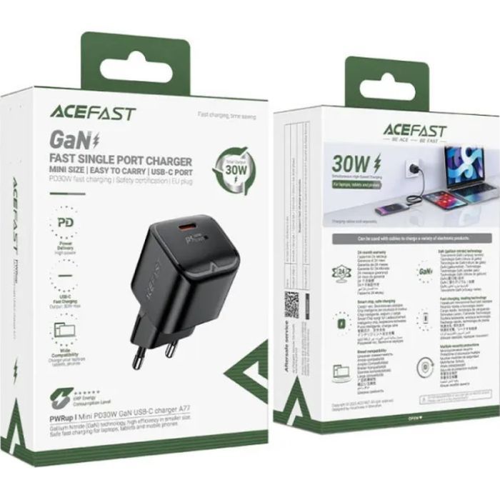 Зарядное устройство Acefast USB-C 30W Gan A77 mini Fast Charger Black (6974316282662) изображение 4