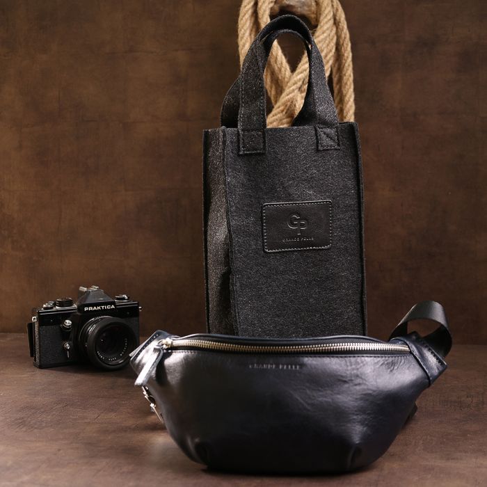 Сумка Grande Pelle Кожаная бананка унисекс Синяя (11569) изображение 11