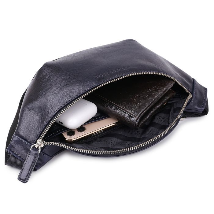 Сумка Grande Pelle Кожаная бананка унисекс Синяя (11569) изображение 6