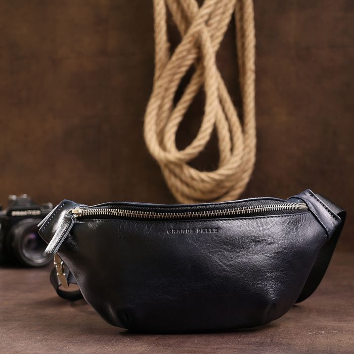 Сумка Grande Pelle Кожаная бананка унисекс Синяя (11569) изображение 8