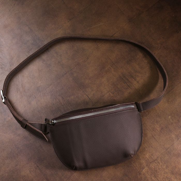 Сумка Shvigel Кожаная матовая бананка Коричневая (16381) изображение 10