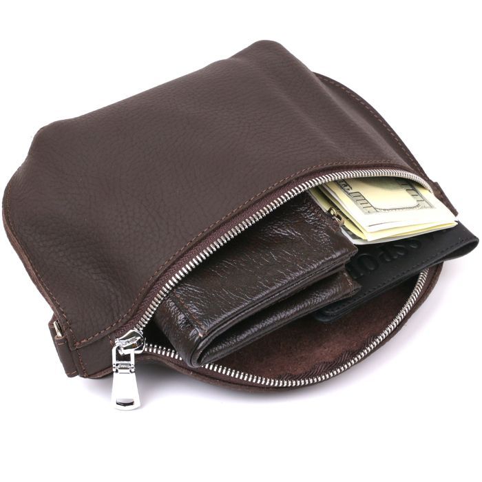 Сумка Shvigel Кожаная матовая бананка Коричневая (16381) изображение 6